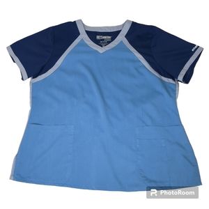 GREY'S ANATOMY  by Barco - Active Line Scrub Top Blue and Grey V Neck, Size 2XL